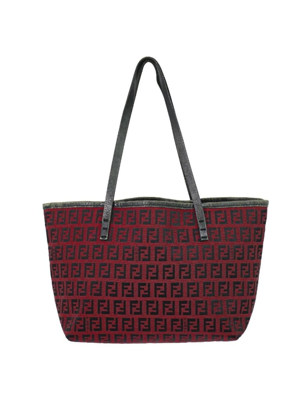 Fendi Zucchino Tote Bag Canvas Red Black